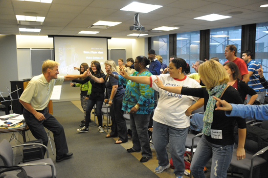 Jacobson has teachers moving to the music at an innovative choral music workshop featuring choreography. (Miller Photography)