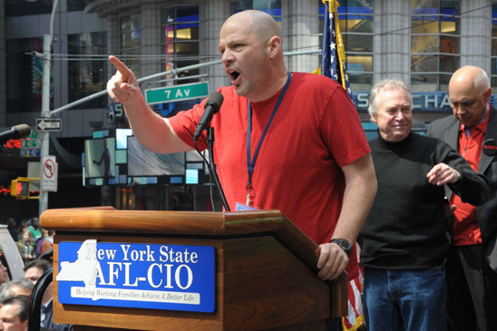 UFT Presidensts at the “We Are One” rally at Times Square.t Michael Mulgrew addr