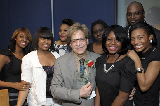 Honoree Jeffrey Bernstein (front, center), surrounded by some of his William H. Maxwell CTE HS students and UFT Vice President Sterling Roberson. Honoree Jeffrey Bernstein (front, center), surrounded by some of his William H. Maxwell CTE HS students and UFT Vice President Sterling Roberson. (Miller Photography)