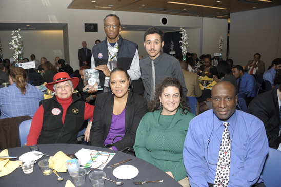 Emery Jones (standing, left), the honoree from William E. Grady CTE HS, with student Orel Sanchez (standing) and (seated, from left) Principal Geraldine Maione and teachers Claudine Harrison, Susan Caprio and Carlston Gray. Emery Jones (standing, left), the honoree from William E. Grady CTE HS, with student Orel Sanchez (standing) and (seated, from left) Principal Geraldine Maione and teachers Claudine Harrison, Susan Caprio and Carlston Gray. (Miller Photography)