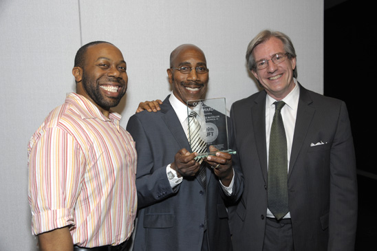 Brooklyn Technical HS recipient Clarence McCollum, flanked by his son Trevor and Chapter Leader Dan Baldwin. Brooklyn Technical HS recipient Clarence McCollum, flanked by his son Trevor and Chapter Leader Dan Baldwin. (Miller Photography)