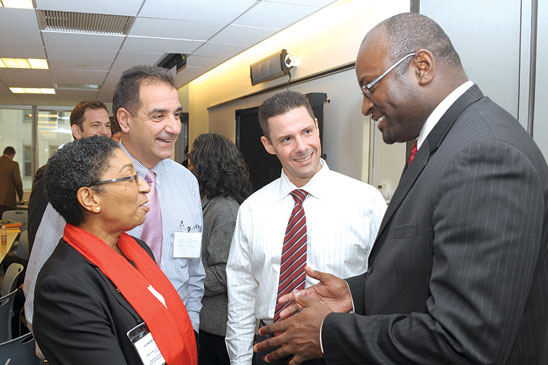 Speaking with Roberson (right) about transportation careers and the state of the