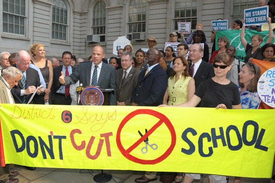 UFT President Michael Mulgrew is joined by parents, legislators, labor leaders