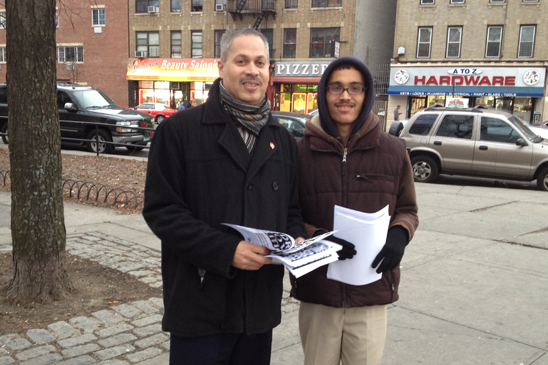“Children Above Politics” Day of Action - D12 Eladio Cruz, Paraprofessional Representative from IS129 in the Bronx leaflets after school at the corner of Southern Boulevard and East Tremont in the Bronx.