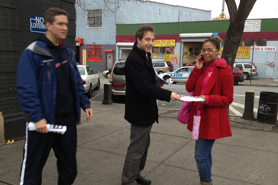 “Children Above Politics” Day of Action - D12 Kevin Magee, Chapter Leader from East Bronx Academy for the Future and Larry Sachs Delegate from CS57 leaflet after school at the corner of Southern Boulevard and East Tremont in the Bronx.