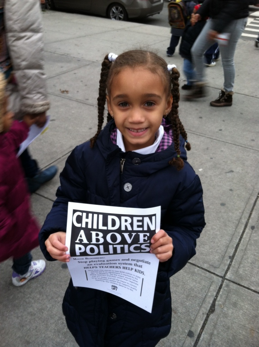 Children Above Politics” Day of Action PS 72 Manhattan Leafletting with mom, Jeana Gardner of PS 72.