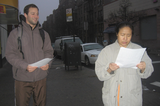 “Children Above Politics” Day of Action - IS 125 Queens - 1 Member Sean Lasky of IS 125 in Queens distributes leaflets.