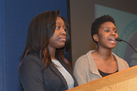 Michelle Richards and Arena Cross of Gramercy Arts HS, sing the national anthem. Michelle Richards and Arena Cross of Gramercy Arts HS, sing the national anthem. (Miller Photography)