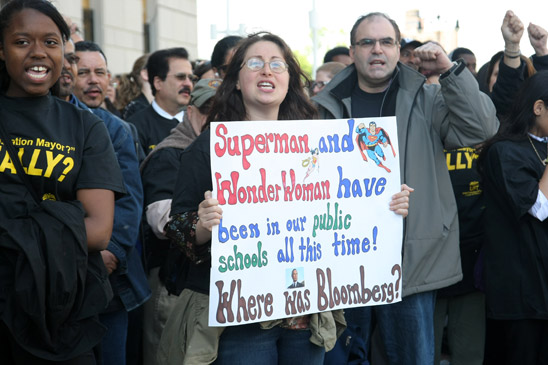 Tina Silverman of PS 54 and James Amodes of IS 318 have a question for the mayor
