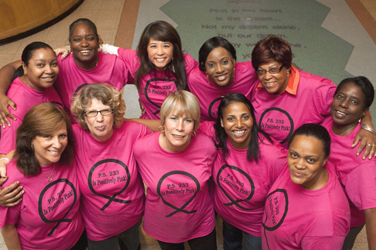 Members from PS 233 in Brooklyn wore specially ordered pink shirts for the occas