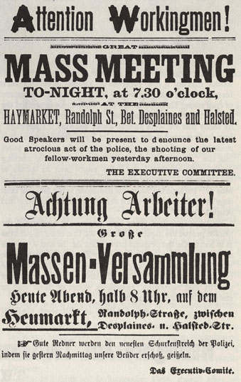 Chicago Haymarket Affair Riots 1886 Mass Meeting Rally Bilingual Poster Ver 1