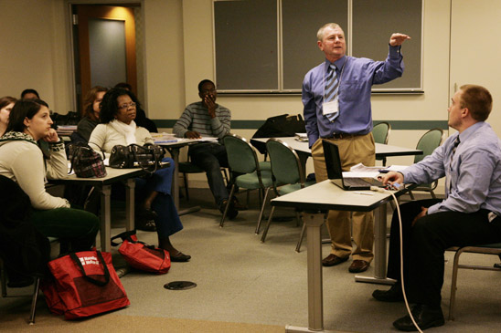 Kevin Sheehan of Molloy College leads a discussion titled “The Common Core Curriculum: Middle Level Strategies That Integrate Understanding, Differentiation and Literacy,” one of 15 workshops and special sessions that ran throughout the day. (Miller Photography)