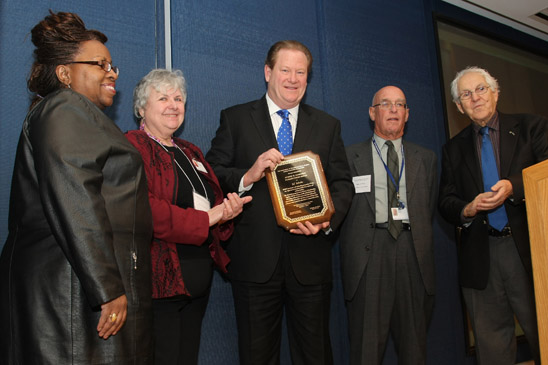 Flanking awardee Schultz are (from left) ATSS/UFT President Ollie Fields Thacker, conference co-chairs Rozella Kirchgaessner and Bob Dytel, and Altomare. (Miller Photography)
