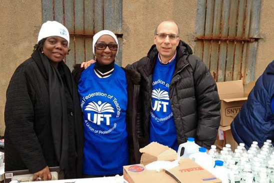 UFT volunteers Camille Eaddy, Julius Adams and Rev. Teresa Gaskin provide relief to Sandy victims in The Rockaways. UFT volunteers Camille Eaddy, Julius Adams and Rev. Teresa Gaskin provide relief to Sandy victims in The Rockaways.