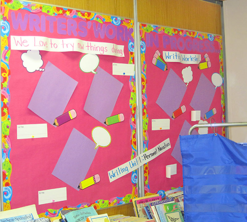 My Writers’ Work in Progress bulletin board United Federation of Teachers