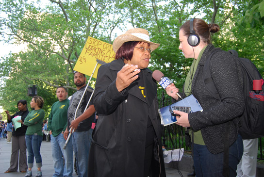 Patricia Johnson, a Brooklyn child care provider, said that she came out to protest the mayor’s cuts to child care funding plus the teacher layoffs. Patricia Johnson, a Brooklyn child care provider, said that she came out to protest the mayor’s cuts to child care funding plus the teacher layoffs. “The mayor has a budget surplus, why cuts?” she asked. (Cara Metz)