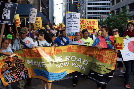 Immigrant workers from worker center Make the Road New York join the rally. Immigrant workers from worker center Make the Road New York join the rally. (Micah Landau)