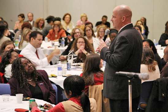 “The paperwork coming out of the Department of Education is compliance-driven without any thought to servicing children,” said Mulgrew to applause. “The paperwork coming out of the Department of Education is compliance-driven without any thought to servicing children,” said Mulgrew to applause. (Miller Photography)