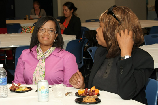 Brooklyn speech improvement teachers Ladesha Gill-Bey (left) from MS 61 and Kawana Coleman of MS 246 are both concerned with the need to update SESIS. Brooklyn speech improvement teachers Ladesha Gill-Bey (left) from MS 61 and Kawana Coleman of MS 246 are both concerned with the need to update SESIS, which they say is innefficient, time-consuming and hard to access for many speech teachers who don’t have computers in their offices. (Miller Photography)