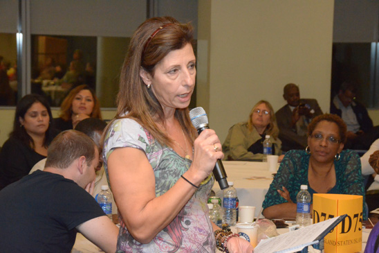 School nurse Linda Horn of PS 373 in Staten Island asks about safe staffing measures. School nurse Linda Horn of PS 373 in Staten Island asks about safe staffing measures. (Miller Photography)