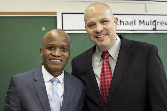 Mulgrew visits PS 53, Brooklyn PS 53 Chapter Leader Pierre Labissiere with Mulgrew. (Dave Sanders)