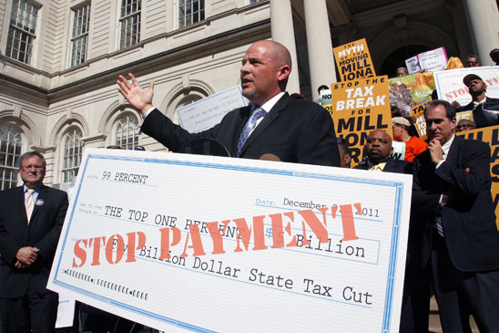 UFT President Michael Mulgrew joins labor leaders and representatives from commu