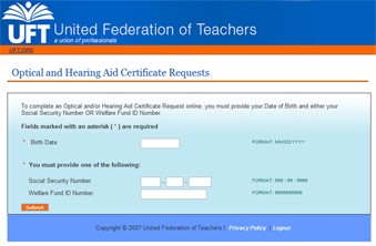 Optical and Hearing Aid Certificate Request