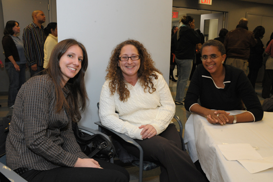 From left, school psychologist Maria Irigoyen and guidance counselor Karen Konstan, both from PS 165 in Flushing, with guidance counselor Regine Dejean from Hillcrest HS in Jamaica (Miller Photography)