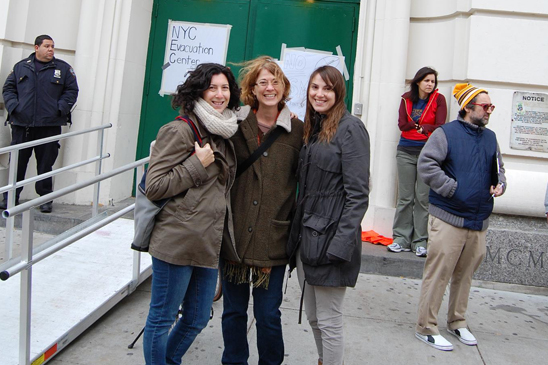 Karyn Wulwick, Karen Bacal and Elissa Spencer volunteer at John Jay HS Teachers Karyn Wulwick, Karen Bacal and Elissa Spencer of PS 321, Brooklyn, volunteering at the evacuation center at the John Jay HS site. (Cara Metz)