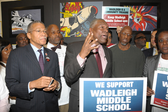 Here with Councilman Robert Jackson (left), State Assemblyman Keith Wright said at the hearing that he has had enough of mayoral control of city schools. Here with Councilman Robert Jackson (left), State Assemblyman Keith Wright said at the hearing that he has had enough of mayoral control of city schools. (Miller Photography)