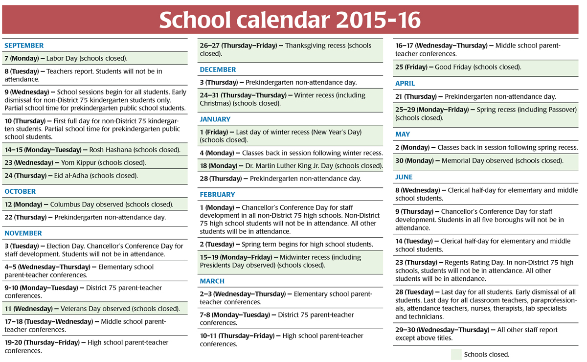 nyc school calendar
