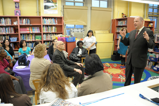 UFT President Michael Mulgrew speaks with the staff of PS 197 and IS 381, which share a building in Midwood, Brooklyn. UFT President Michael Mulgrew speaks with the staff of PS 197 and IS 381, which share a building in Midwood, Brooklyn. (Miller Photography)