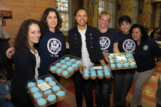 PS 159, Queens: It’s a Blue Ribbon celebration so PS 159 teachers (from left) Maria Fareri, Chiara Scaduto, Daphne Doirin, Allison Myers, Angela Kirner and Helen Chen made sure the cupcakes told the story, too. PS 159, Queens: It’s a Blue Ribbon celebration so PS 159 teachers (from left) Maria Fareri, Chiara Scaduto, Daphne Doirin, Allison Myers, Angela Kirner and Helen Chen made sure the cupcakes told the story, too. (Miller Photography)