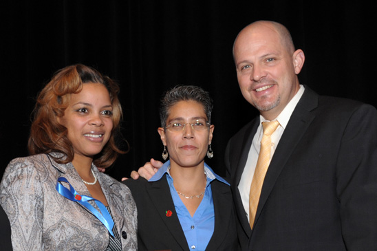 Paraprofessional who advanced to guidance counselor Paraprofessional who advanced to guidance counselor: Honoree Miriam Bernal (left) with Guidance Counselors Chapter Leader Rosemarie Thompson and Mulgrew. (Miller Photography)