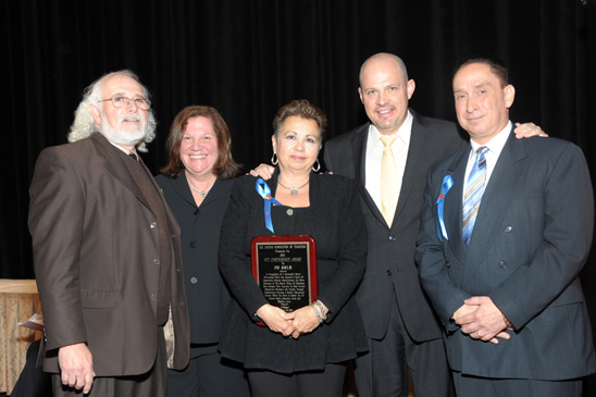 Partnership Award - Staten Island Partnership Award - Staten Island: PS 861 Chapter Leader Frank Morano (right) and Principal Rose Kerr (holding plaque) with (from left) Staten Island Borough Representative Emil Pietromonaco, Engler and Mulgrew. (Miller Photography)