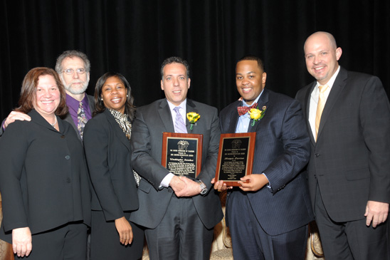 Jules Kolodny Award Jules Kolodny Award: Honoree Patricia Filomena (second from right), the UFT District 7 representative, with (from left) UFT Secretary Michael Mendel, Engler and Mulgrew. (Miller Photography)