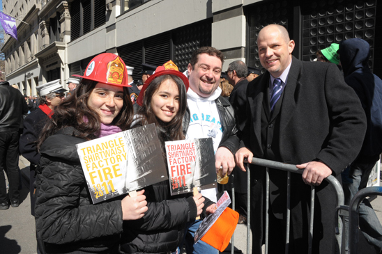 UFT President Michael Mulgrew had a chance to discuss the day with teacher Michael Freydin, of JHS 157 in Queens and students Eveliana (left) and Julia. UFT President Michael Mulgrew had a chance to discuss the day with teacher Michael Freydin, of JHS 157 in Queens and students Eveliana (left) and Julia. (Miller Photography)