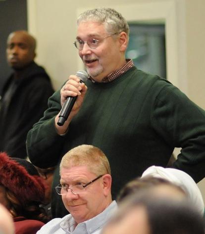 Arthur Zander, the chapter leader at MS 210 in Queens, asks a question about sno