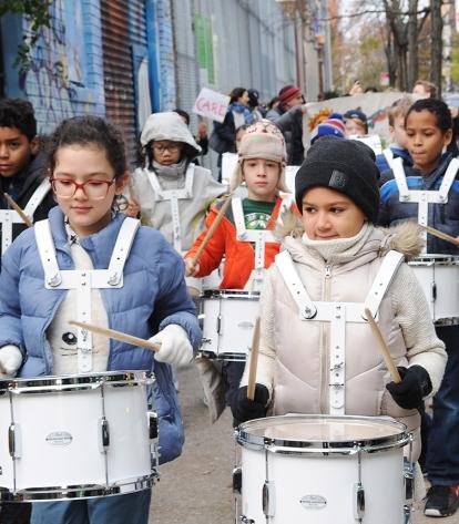 In the big performance debut for the East Village Community School drum line, th