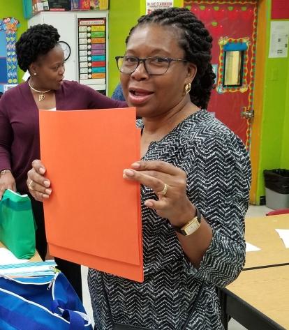At the Ricardo Richards Elementary School in St. Croix, a teacher admires her ne