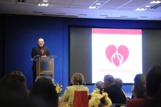 UFT President Michael Mulgrew addresses attendees at the 2024 Nurses Recognition Dinner at UFT Headquarters on May 9, 2024.