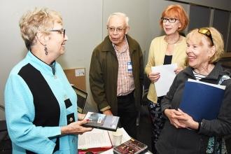 After leading the History of Opera: Voice Types workshop, Retired Metropolitan Opera performer Ellen Godfrey (left), who teaches an opera class for the RTC, chats with Guy and Kathy DePhillips (right), and Gerri Herskowitz, the UFT director of Retiree Programs.