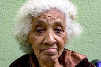 Elderly woman with white hair