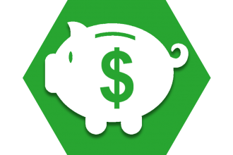 Hexagon with green background showing piggy bank