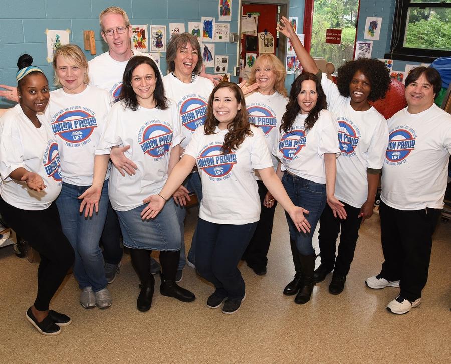 Staff members at PS 721 on Staten Island show their pride and support.