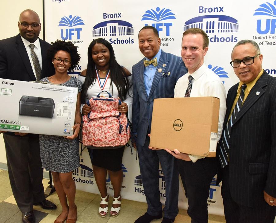 Brit-tiana Francis (third from left) is congratulated by (from left) UFT Vice Pr