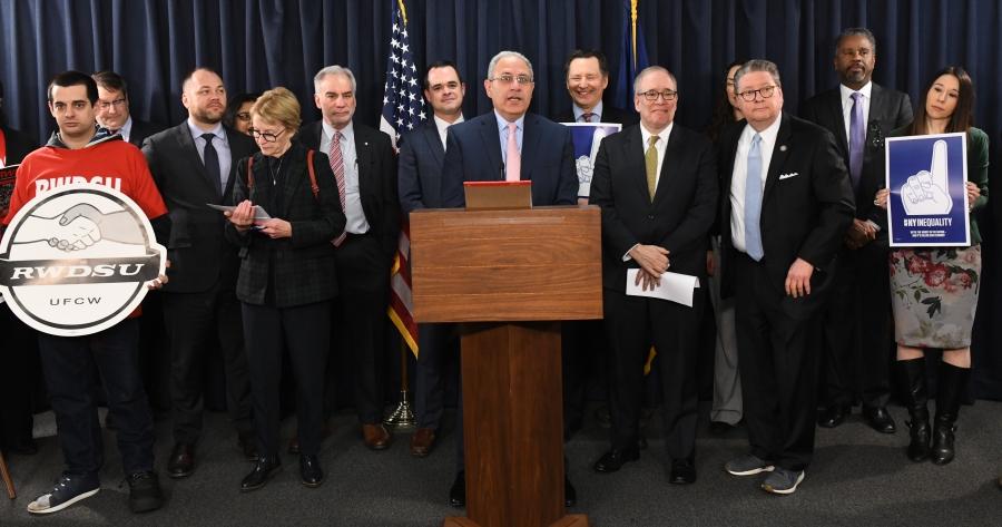 NYSUT President Andy Pallotta joined by union leaders, state lawmakers and activists