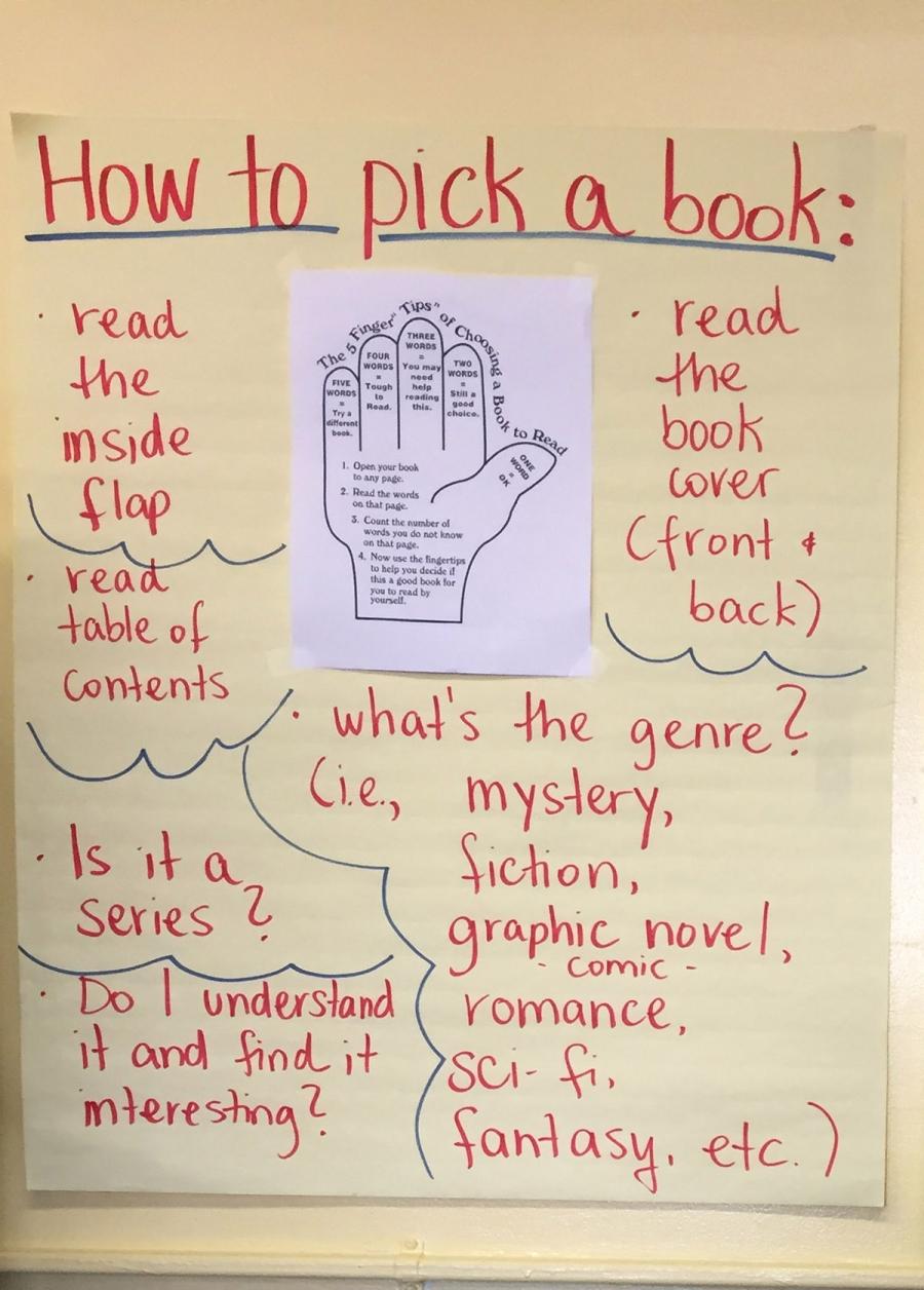 Chart that reads "How to pick a book"