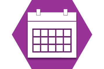 Purple hexagon with outline of calendar
