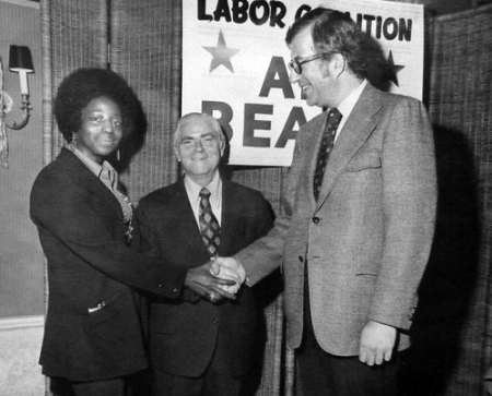 Velma Hill with Abe Beame and Al Shanker 1973